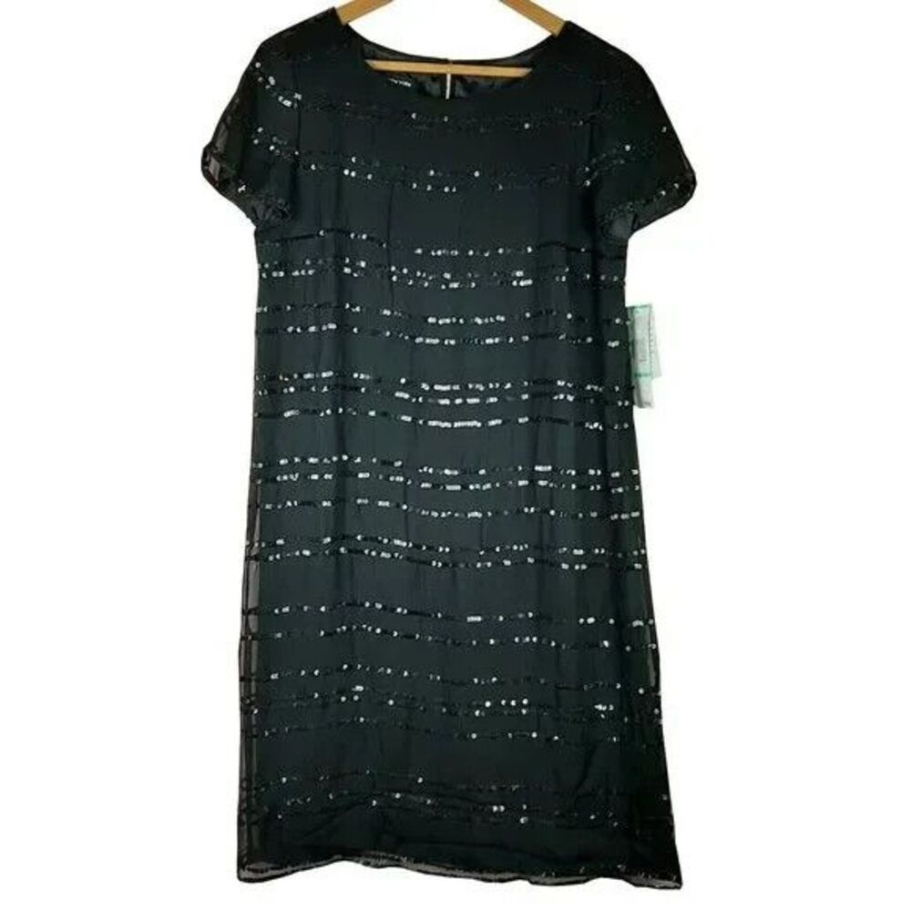 NEW Jones New York Women Dress 100% Silk Caviar Dreams Sequins Black Size 8